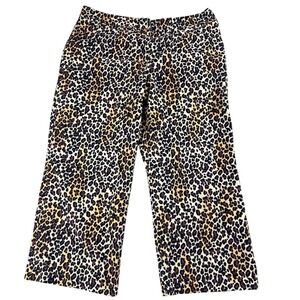 Larry Levine Corduroy Pants Women 14 Leopard Animal Print Cotton Cropped